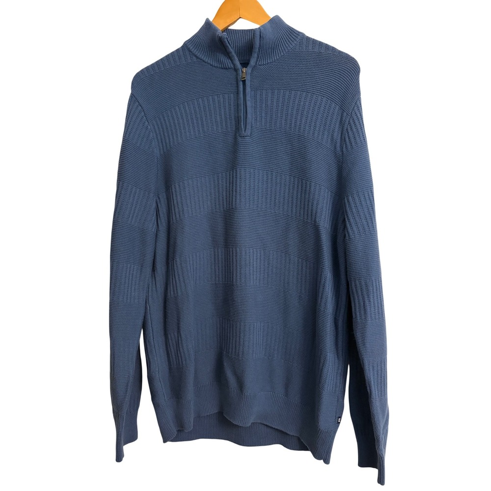 Chaps Quarter Zip Sweater Medium Blue, Cotton, Knit, Pullover, Casual, Menswear